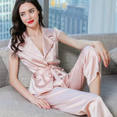 Silk Pajamas - V Neck Short Sleeve Sleepwear Set - LANI SILK